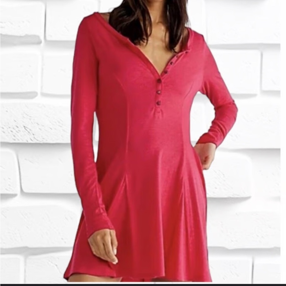 Free People Beach | Hot Pink Long Sleeve Fit and Flare Size Small